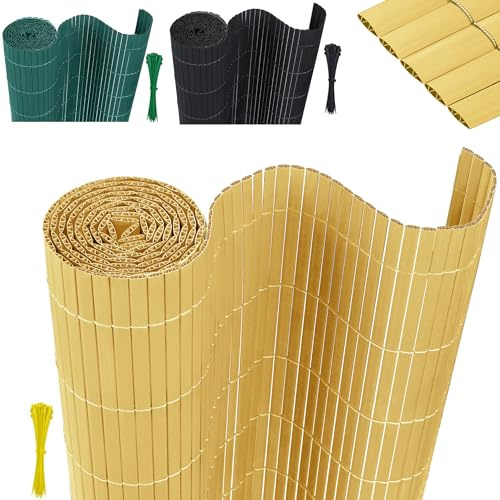 XMTECH PVC Sichtschutzmatte 90x400cm Bambus Sichtschutzzaun Wetterfest | Ideal für Garten, Balkon und Terrasse, UV-beständig, langlebig und einfach zu montieren