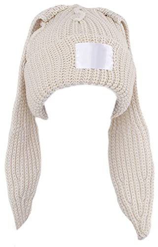 caoxhenr Kaninchenohren-Strickmütze, Häkelmütze, Skullies, Beanie, lange Ohren, niedlicher Hasenhut für Damen, Herbst, Winter, warm, Bg, Einheitsgröße