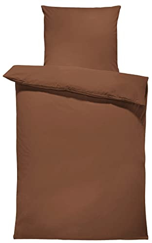 one-home Uni Bettwäsche 155x220 cm braun Einfarbig Renforce Baumwolle Übergröße