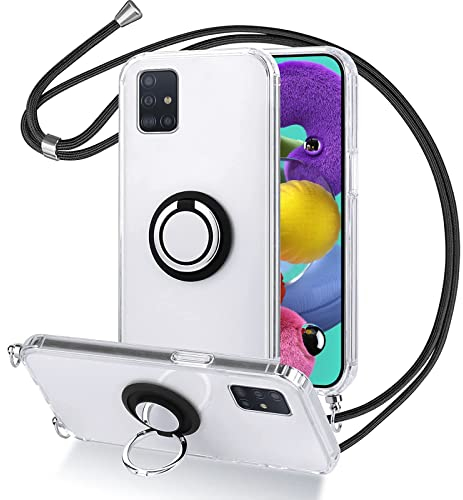 Vauki Handykette für Samsung Galaxy A51,Hülle mit Band Transparent Silikon mit 360 Grad Ring Ständer Handyhülle TPU+PC Stoßfest mit Kordel Anti-Drop Schutzhülle Case für Samsung Galaxy A51