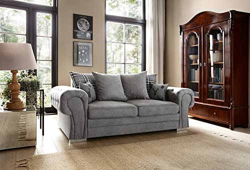 Abakus Direct 3 Seater Sofas - Elegant Verona Three Seater Sofa for Living Room with Thick Luxury Soft Extra-Foam Filled Cushioning | 3 Seater Sofa in Elegant Grey | 198Wx88Dx80H