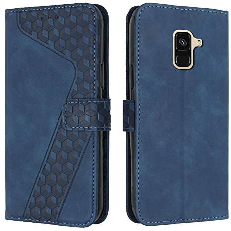 OKZone Kompatibel mit Samsung Galaxy A6 2018 Hülle, Handyhülle Samsung A6 2018, PU Leder Tasche Wallet Schutzhülle Galaxy A6 2018, Flip Cover Klappbar Etui mit Magnet Kartenfach Lederhülle (Blau)