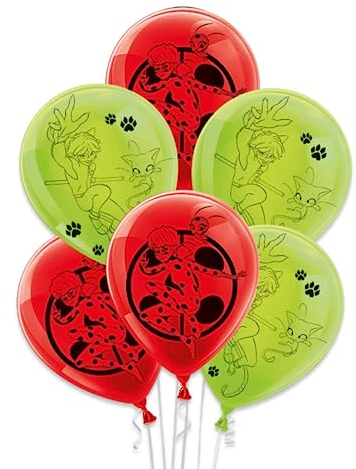 Party Factory Set aus 10 grünen und roten Latexballons, Ø25cm, verschiedene Druckmotive, für Luft oder Helium