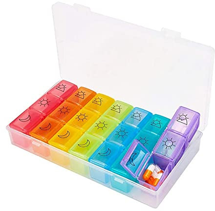 Tablettenbox 7 Tage Morgens Mittags Abends,Pillendose 7 Tage 3 Fächer,Regenbogen Medikamentenbox für Medikamente,Vitamine,Fischöl,Tablettendose Groß perfekt für Unterwegs,Seniorenfreundliche Pillenbox