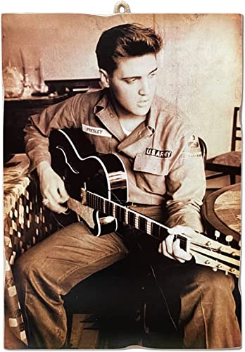 KUSTOM ART Bild im Vintage-Stil, Elvis Presley, Gitarre, Druck auf Holz, 10 x 15 cm