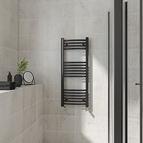 Warmehaus Curved Heated Towel Rail Black Bathroom Radiator 1000x400mm