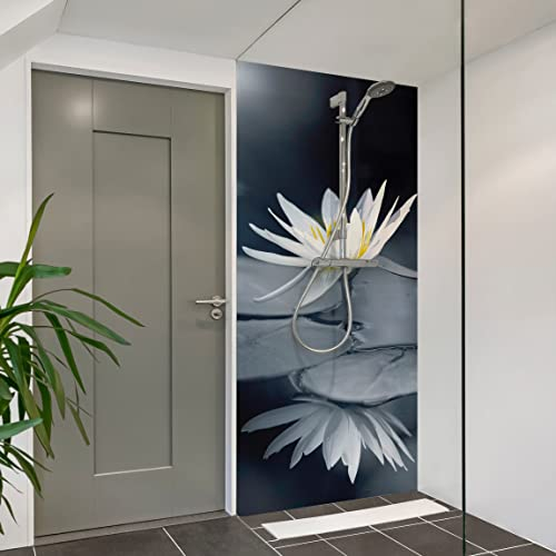 Bilderwelten Duschrückwand Aluverbundplatte 200x90 cm Lotus Spiegelung im Wasser Bad-Rückwand Motiv fugenlose Wandverkleidung Dusche