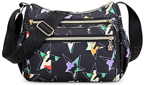 FORRICA Crossbody Tasche Damen Große Bunte Umhängetasche Frauen Leichte Nylon Schultertasche Multi Taschen Stern