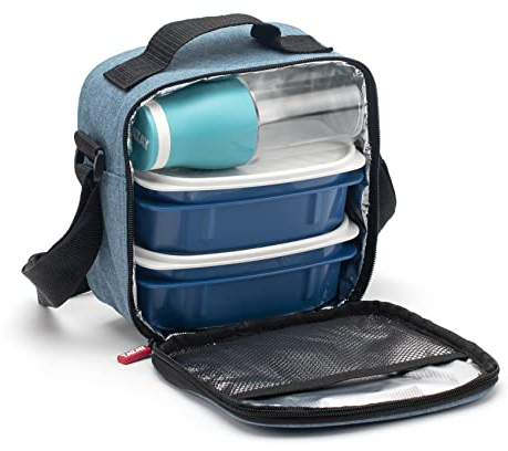 TATAY Sac Isotherme Repas, Capacité 3 L, Avec 2 Boîtes Hermetiques en Plastique (2x 0,5L) et une Bouteille Hermétique Réutilisable de 400ml, Denim Blue. Mesure: 22.5 x 10 x 22 cm