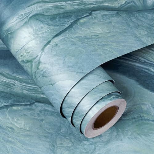 FunStick Blue Marble Self Adhesive Wallpaper Sticky Back Plastic Marble Effect Wallpaper for Living Room Vinyl Kitchen Worktop Covering Blue Kitchen Vinyl Wrap for Bathroom Cupboards 40CM×2M