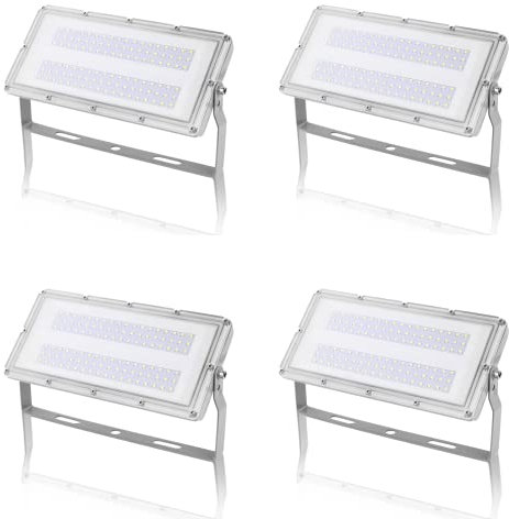 Viugreum 4 Pezzi Proiettori LED da Esterno 100W-220V IP65 Impermeabile Faretto LED da Esterno - 10000LM Bianco Freddo 6500K Illuminazione di Sicurezza per Garage Giardino Patio Cortile Fienile