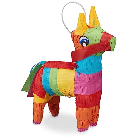 Relaxdays Pinata Esel, Tierpinata zum Befüllen, Kinder, Geburtstag, JGA, Einschulung, Schlagpinata zum Aufhängen, bunt