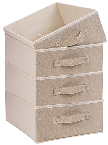 OVAKIA Faltbar Aufbewahrungsboxen Stoff, Schrank Schubladen Organizer Ordnungssystem für Garderobe Kleidung Unterwäsche usw, 4er Set, Beige