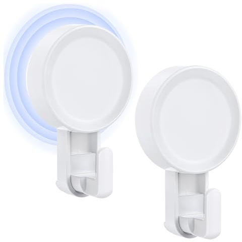 Teletrogy 2 Pièces Crochet Ventouse Puissante Charge de 5KG, Sous Vide Mural Plastique Sans Percage Réutilisable pour Douche, Porte Serviette, Salle de Bain, Cuisine, Fenêtre - Blanc