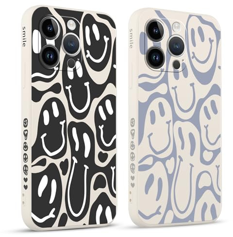 Pnakqil 2 stück Handyhülle für Apple iPhone 14 Pro 6.1,Hülle Lustiges Verdrehtes Lächeln Face Grimace Bemaltes Muster süß Aesthetic Mädchen Silikon Schutzhülle Tasche Schön Kameraschutz Case