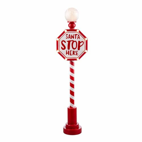 Nataland Cartello Santa Claus Stop in Metallo 110 Cm con Luci LED, per Decorare Ingresso Casa, Negozi, Vetrine e Villaggi