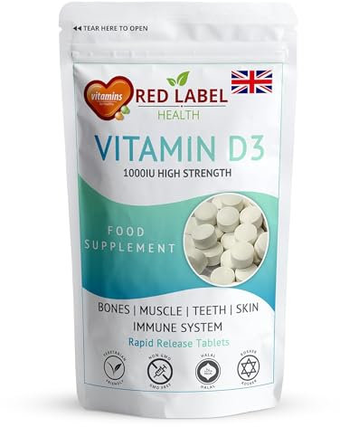 Red Label Health Vitamin D3 1000 IU, Pack of 200 Vitamin D Tablets (6+ Months Supply), Healthy Teeth & Bones, Supports Immune System, High Strength Vitamin D Supplement for Men & Women, UK-Made