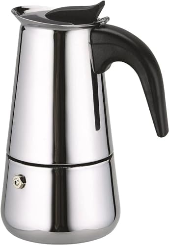 HOME SOLAZZIA Cafetera Italiana en acero inoxidable para espresso 4 TAZAS 200 ML Compatible con gas, vitrocerámica y induccion, Uso doméstico y oficina. Cafetera Moka (4TAZAS 200ML)