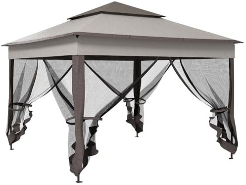 Outsunny Faltpavillon Pavillon Gartenzelt mit Seitenwänden Pop-up-Zelt Gartenpavillon mit Transporttasche Hellgrau 3,25 x 3,25 x 2,7 m