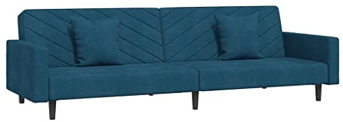 vidaXL Schlafsofa 2-Sitzer, Sofa mit 2 Kissen, Schlafcouch für Wohnzimmer Heimkino Büro, Couch Sofabett Tagesbett Gästebett, Blau Samt