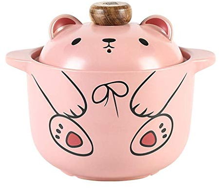Olla de Sopa Resistente al Calor Deliciosa cazuela Lenta Cazuela pequeña Cubierta con Tapa Tazón para niños Cazuela de cerámica Personal Redonda Olla de arroz de Arcilla Oso 1,2 l