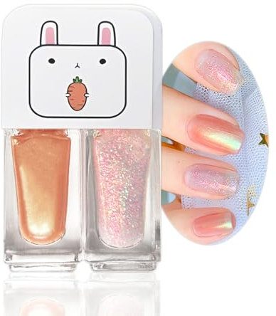 Pearl Pink Nail Polish Quick Dry Glitter Gel, 2 in 1 Mermaid Nail Varnish Set, Shimmer Long Lasting Glossy, Easy to Apply No Need Cure Chip Resistant Nail Varnishes DIY Nail Art, Gift for Women