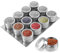 Pasdrucn Pots à Épices Magnétiques, Boîtes à épices Magnétiques en Acier avec Socle, Bocaux à Épices en Acier Inoxydable 100ml pour Réfrigérateur, Boîte à Épices Magnétique en Verre (12 Pièces)