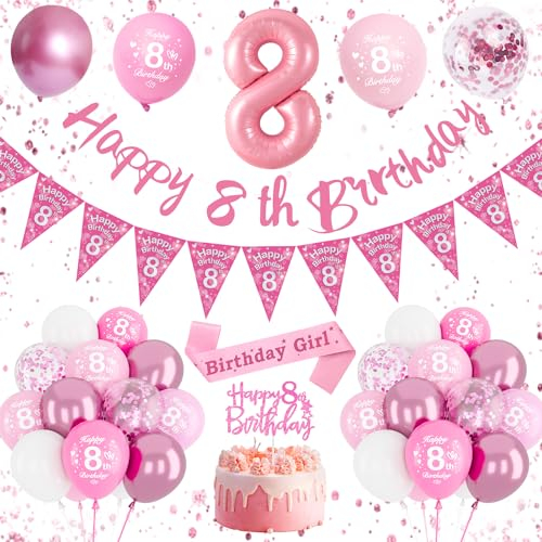 8 Geburtstag Mädchen, Geburtstagsdeko Mädchen 8 Jahre, Luftballon 8 Geburtstag Rosa, Ballon 8 Deko zum Geburtstag, Riesen Folienballon Zahl 8, Kindergeburtstag Deko, 8 Jahre Ballon Mädchen
