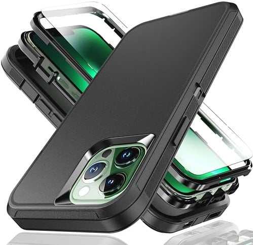 YmhxcY for iPhone 13 Pro Max Case iPhone 12 Pro Max Case 6.7-Inch with Explosion-Proof Screen Protector,3 in 1 Shockproof TPU Hard PC Bumper Drop-Proof Shell for iPhone 13 Pro Max/12 Pro Max-Black
