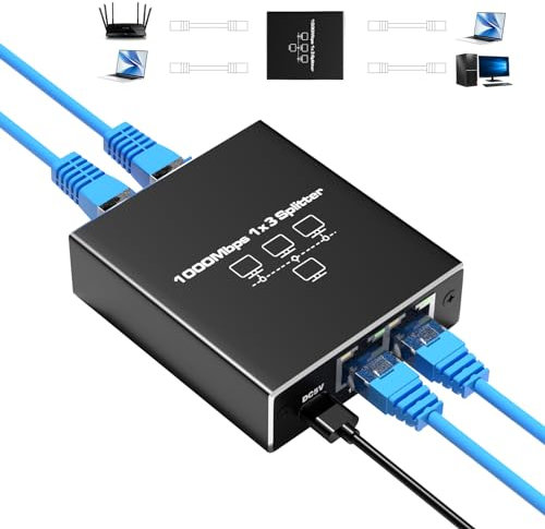 Divisor Ethernet Adaptador de Red de Internet de Alta Velocidad de 1000 Mbps con Cable USB, Divisor LAN para Cables Cat5/5e/6/7/8, conecte Dispositivos en Red simultáneamente, Plateado (BLACK1)