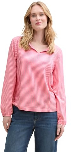TOM TAILOR Damen 1040546 Longsleeve T-Shirt, 37474-Bright Rose White Thin Stripe, 3XL
