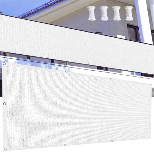 Brise-Vue pour Balcon 125 x 950 cm Protection UV HDPE Brise Vue Renforcé avec Serre-Cables pour Patio Extérieur Clôtures, Blanc