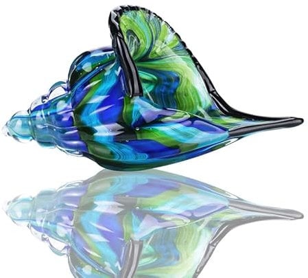 HDCRYSTALGIFTS Große Glasmuschel-Skulptur, Tafelaufsatz, Ornament, mundgeblasenes Glas, Meeresmuschelfigur, Briefbeschwerer