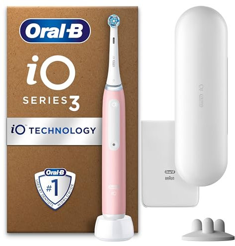 Oral-B iO 3 Blush Pink Ultimate Clean Elektrische Zahnbürste, 1 Nachfüllhalter, 1 Ladetasche, 1 Reiseetui, entworfen von Braun