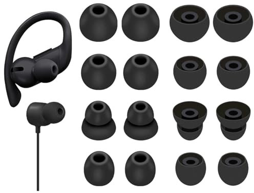 LALASTYLE 8 Pairs Powerbeats Pro Ear Tips Buds, 4 Size Replacement Soft Flexible Fit in Case Noise Reduce Silicone Rubber Gel Earbuds Eartips Wing Skin Accessories Compatible with Beats Flex/BeatsX