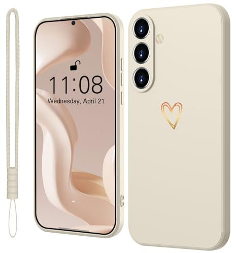 Mitetabo für Samsung Galaxy A55 Hülle Silikon mit Gold Liebesherz,Handyhülle Samsung A55 5G Dünn Gold Love Schutzhülle Slim Kratzfeste Rundumschutz Case für Samsung Galaxy A55 5G Beige