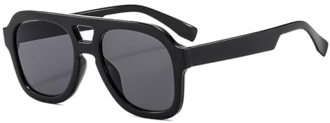 Long Keeper Retro Pilot Sonnenbrille Herren Damen 70er Vintage Sonnenbrille Pilotenbrille Eckig Klassisch Piloten Gelb Getönte Brille mit UV400 Schutz, 50MM (Schwarz Rahmen - Dunkelgrau Linse)