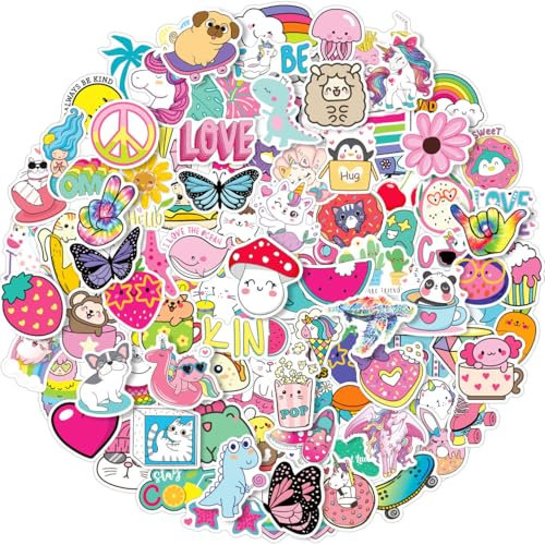 Water Bottle Stickers for Kids, 100 PCS Cute Waterproof Vinyl Stickers Pack for Waterbottle Laptop, Aesthetic Kawaii Stickers for Kids Classroom, Fun Animal Stickers for Girls Boys