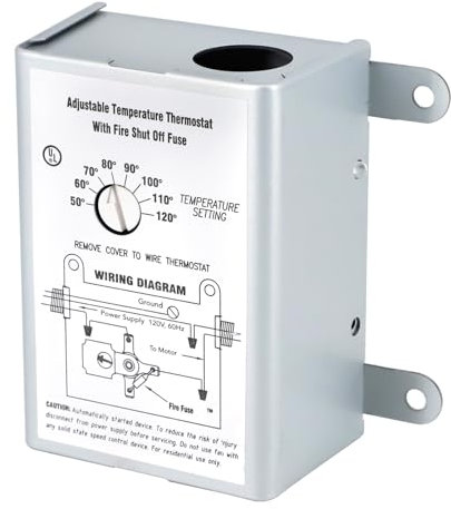 Criditpid Einstellbares Thermostat für Lomanco F0510B2944, F0510B2497, Air Vent DOW-136-0-34, 35407, Broan 97009317 Power Vent Attic Fan Motor, Lüfterthermostat mit eingebauter Feuersicherung.