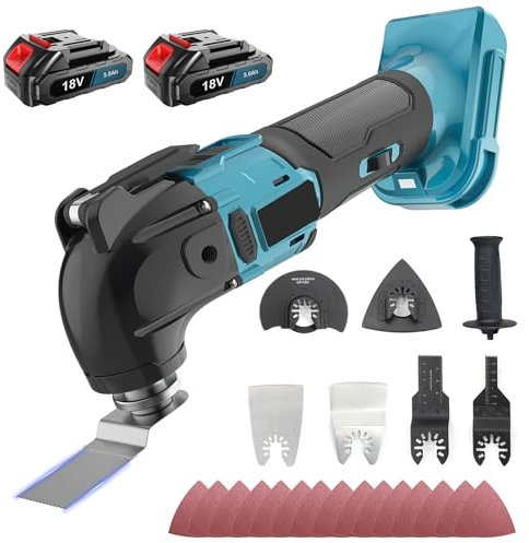Cordless Oscillating Tool with 2PCS 3.0Ah Battery, Brushless Oscillating Multi Tool for Makita with 6 Variable Speed, 4° Oscillation Angle, 23Pcs Accessories, Blade Quick-Change