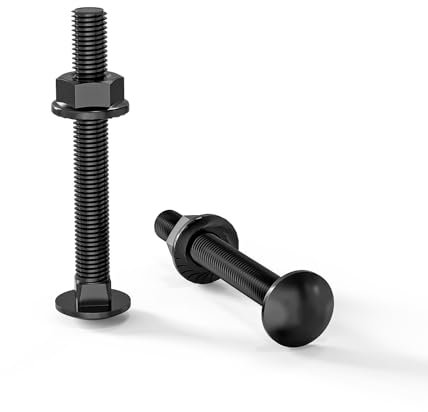 ORTAVA Carriage Bolts M5×40 Stainless Steel A2 V2A DIN 603 (Pack of 20) with Hex Flange Nut, Carbon Steel, Round-Head Screws (Black)