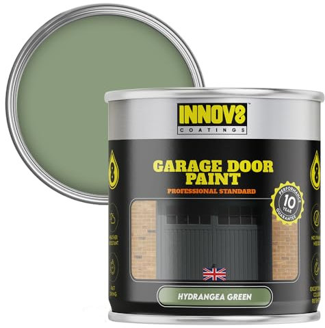 INNOV8 COATINGS GARAGE DOOR PAINT - 750 ml - DIY - NO PRIMER OR TOP COAT - SATIN - FAST DRY - EXTERIOR DOOR PAINT - Metal & uPVC - Hydrangea GREEN - Garage and Industrial Roller Shutters Paint