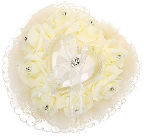 CHILDWEET Elegantes Herzform Rosenblumenkissen Für Hochzeitsbox Spitze Und Strauß Weiß