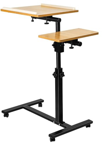 Laptoptisch, höhenverstellbar, Holz, Ständer mit 4 Rollen, Gelb, klappbarer Ständer, 61 x 44 x 65/95 cm (Holzfarbe)