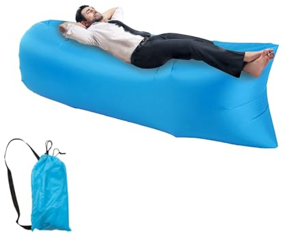 CAIJ Aufblasbares Luftsofa Blau, Inflatable Sofa mit Tragebeutel Tragbar Wasserfest Anti Luftleck Design Aufblasbare Liege für Park-Freizeit Camping im Freien Büro-Mittagspausen und Strandpartys