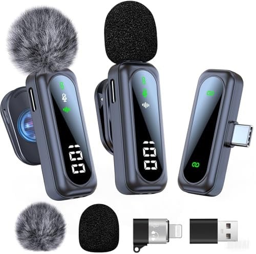 dralud 2 Pack Wireless Lavalier Microphone with Magnetic Clip, Microphone for iPhone Android Phone with USB-C, Mini Mic with Noise Cancellation for Video Recording TikTok YouTube