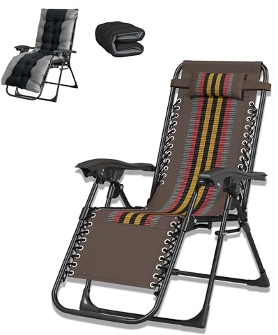 Liegestuhl Klappbar Sonnenliege Relaxliege mit Auflage & Kopfstütze Extra Breit Klappliegestuhl Verstellbare Rückenlehne Gartenliege Wetterfest Belastbar150kg, Liegestühle für Patio Outdoor Wohnzimmer