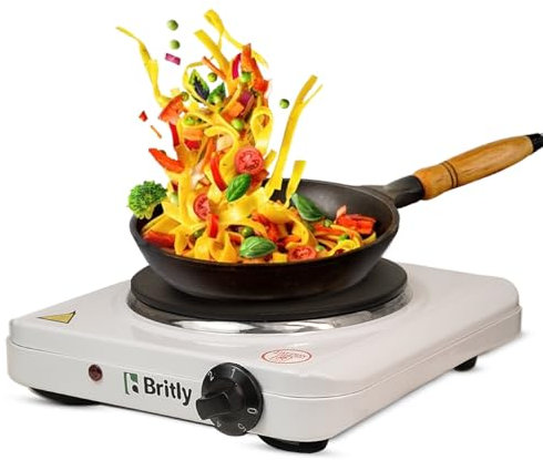 Britly Single Hot Plate 1500W | Portable Electric Hob with Adjustable Temperature Control and Cast-Iron Burner| 185 mm Plate| Lightweight and Ideal for Campsites and Bedsits