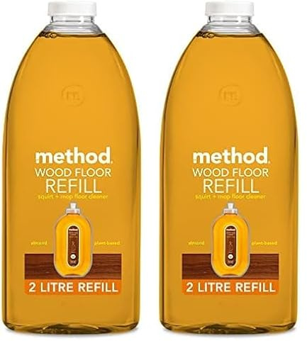 Method Wood Floor Cleaner Refill, Moisturising Oil, Surface Spray, Gently Cleans and Shines, Almond Natural Scent, Pack of 2, 2L
