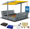 KOTARBAU® Sandkasten mit Abdeckung 140 x 140 cm Großer Grau Holzsandkasten mit Gelb Dach Sandkasten mit Deckel Sandkasten mit Dach Gartenspielzeug Kinder imprägniert verschließbar mit Bänken